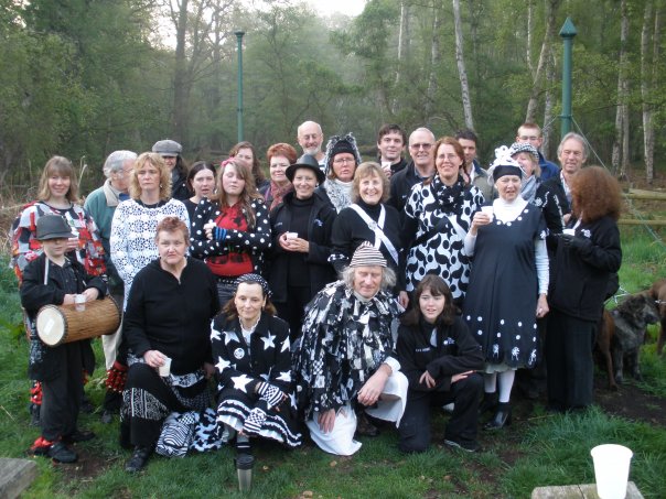 May 1st, 2009: group photo of those present at Holme Fen, after the sun had risen. Note the famoust Holme Fen posts in the background.